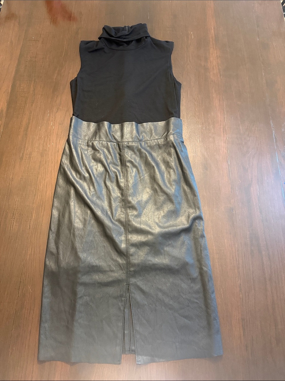 Saks Fifth Avenue Black Faux Leather Dress
